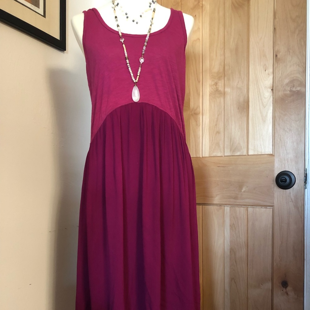 Hi-Lo Fuschia Cotton and Crepe Summer Dress